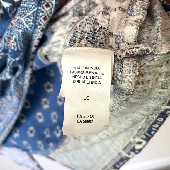 Lucky Brand | Boho Mixed Print 3/4 Sleeve Lightweight Shirt Size L - Picture 6 of 8